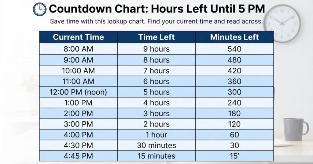 Countdown Chart: Hours Left Until 5 PM