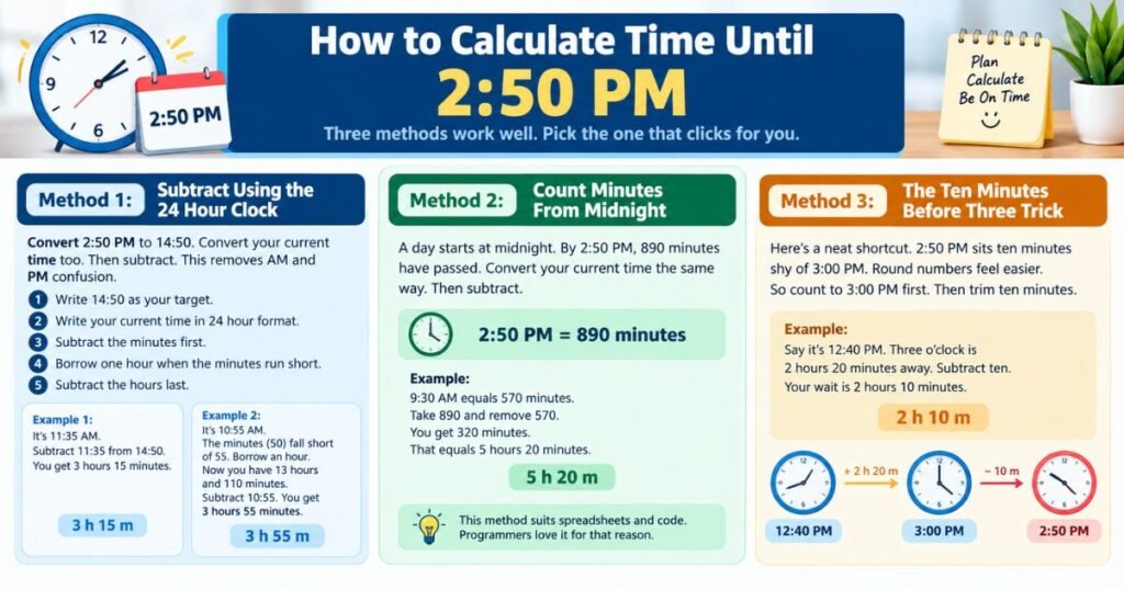 How to Calculate Time Until 2:50 PM